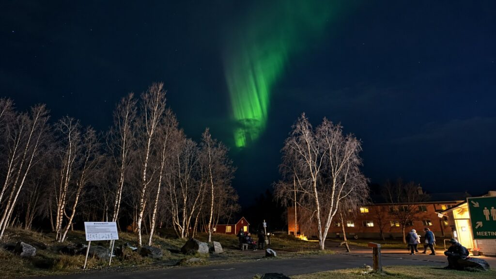 Northern lights over the garden of the Abisko Turiststation