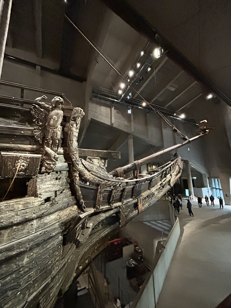 The bow of the Vasa warship inside the Vasa Museum